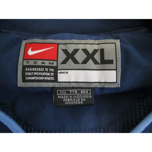 VTG UNC Tar Heels Windbreaker Mens XXL Navy Blue Nike Center Swoosh Pullover - Picture 3 of 11